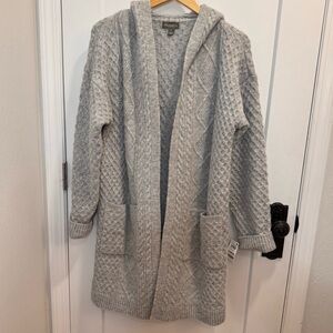 Style & Co. New Cable-Knit hooded Long Cardigan Sweater Jacket Ember Grey XL NWT